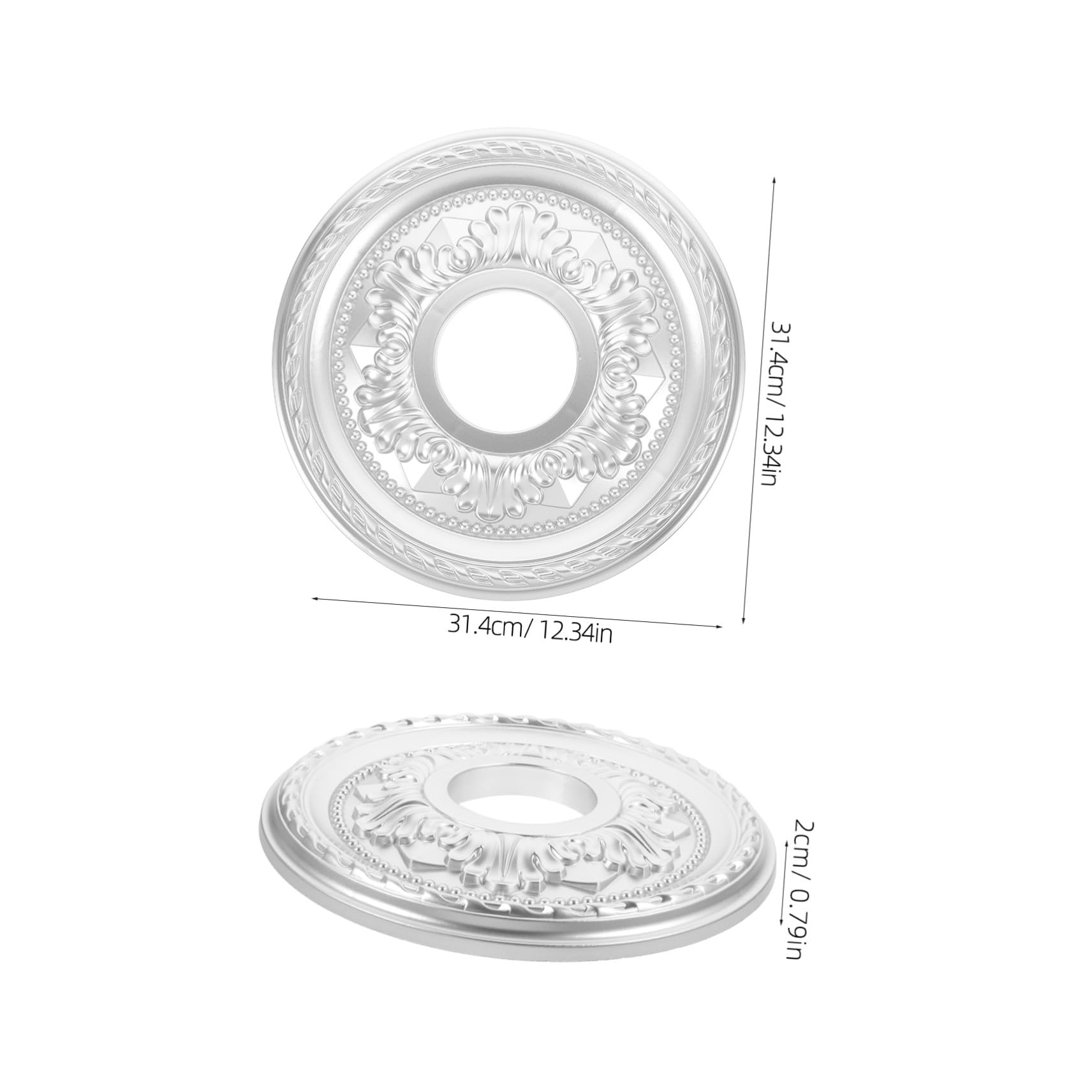 Medaglione Circolare per Soffitto in Pu, Stile Vintage, Argento