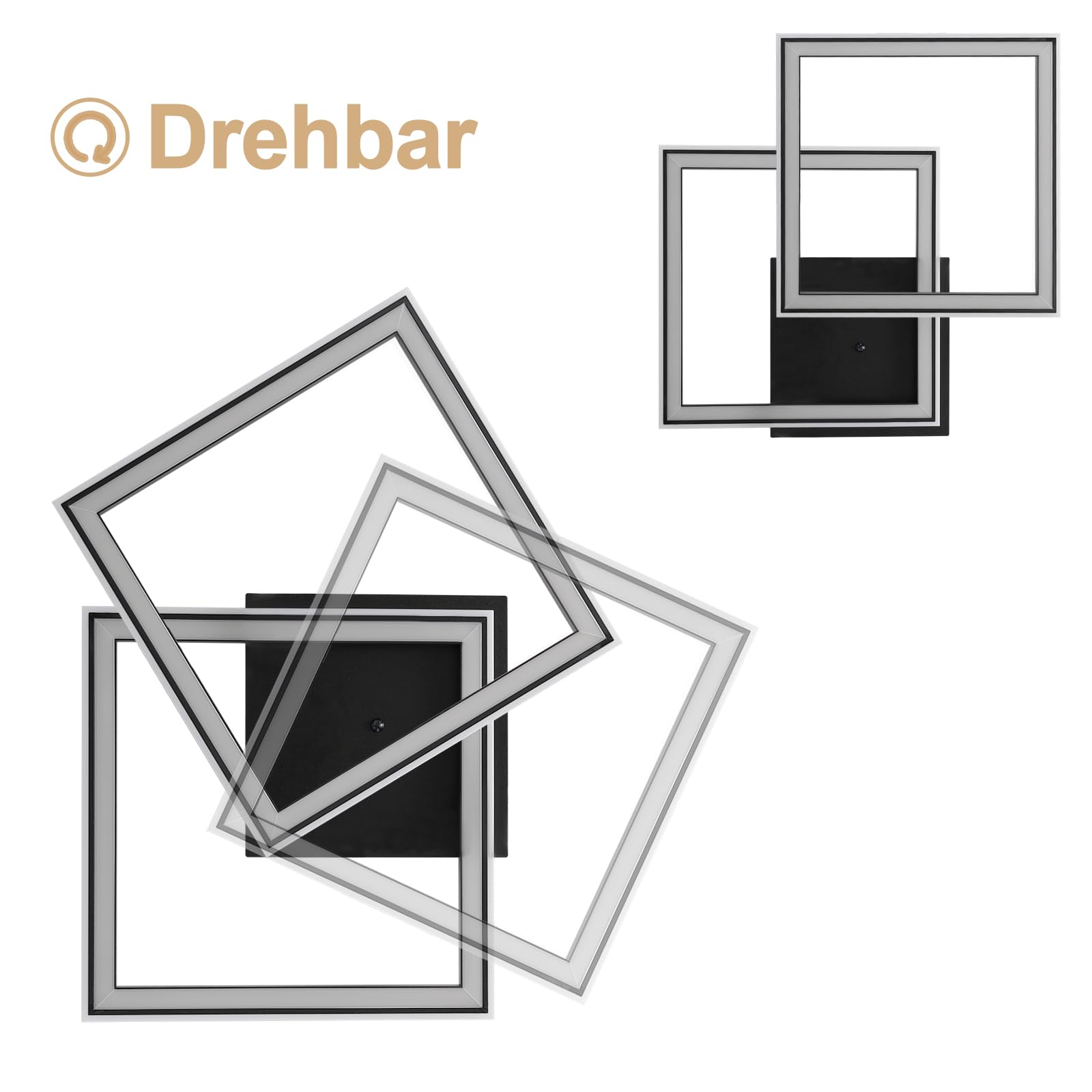 Homefire LED Deckenleuchte RGB Farbwechsel Deckenlampe Schwarz 40W Dimmbar | Modern Schlafzimmerlampe mit Fernbedienung, Eckig Deckenleuchten, Metall Küchenlampe für Jugendzimmer, Wohnzimmer, Gaming