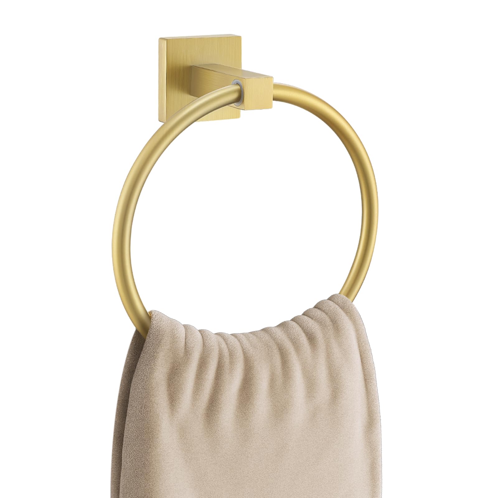 YACVCL Towel Ring Bathroom Towel Holder, Brushed Gold Hand Towel Bar, Stainless Steel Towel Rack Wall Mounted, Square Base Towel Hanger Accessories for Kitchen Lavatory