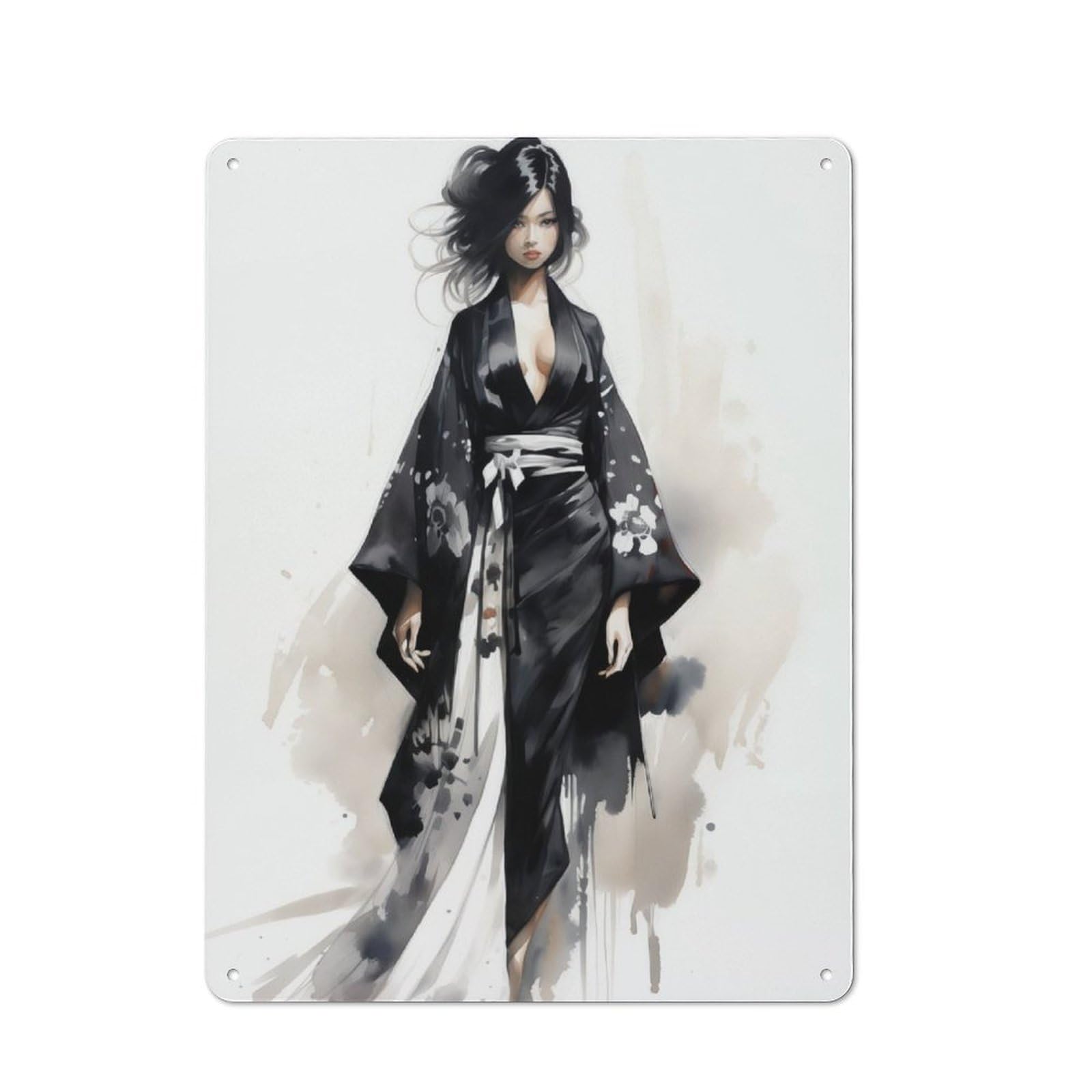 Junmoney Geisha In Black Tin Wall Plaque 40X30cm With For Hobby Room Or Studio, For Metal Sign Collectors, For Kitchen And Home Bar Decor