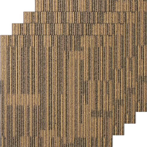 Image of VEVOR Carpet Tiles Reusable, 20 inchx 20 inch Carpet Squares with Padding Attached, Soft Padded Carpet Tiles, Easy Install DIY for Bedroom Living Room Indoor Outdoor (16 Tiles, Mixed Brown)