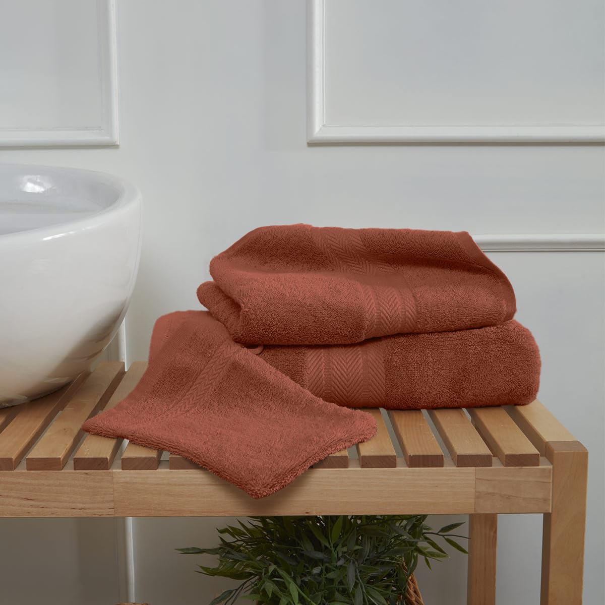 Sensei Maison - Ensemble de Bain 3 pièces (1 Drap de Bain + 1 Serviette de Toilette + 1 Gant) Luxury - - Terracota