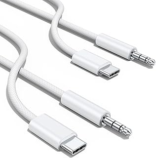 Aux to USB C Type C to 3.5mm Audio Adapter ,(3.3ft 2-Pack) Hi-Fi Stereo Cord Headphone Male Car Auxiliary Cable Compatible with iPhone 16 15 Pro Max Plus, Galaxy S24 S23 S22 Ultra iPad Pro(white)