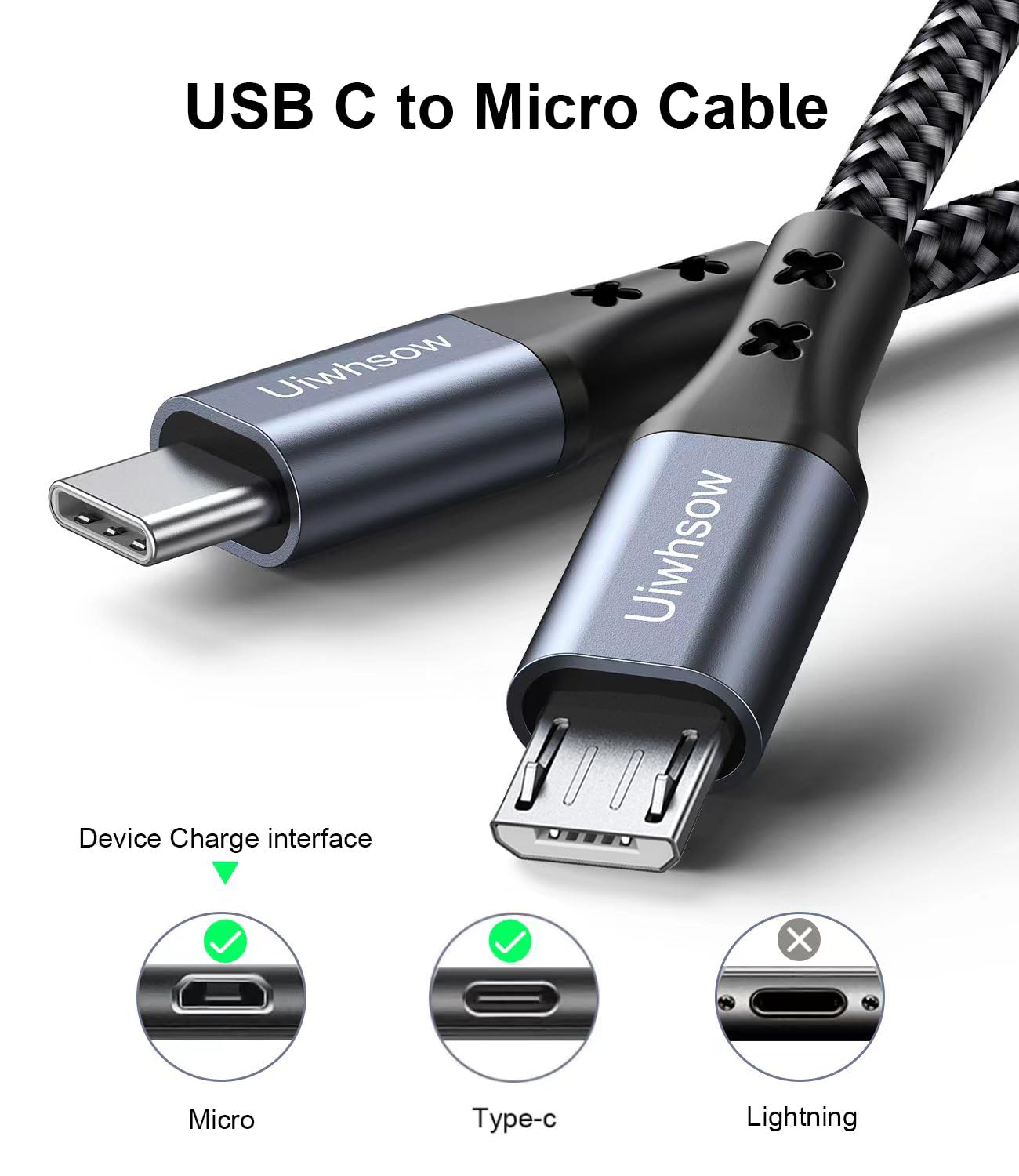 3BAO Cavo USB C a Micro USB da 1 m, nylon intrecciato, caricatore Android a ricarica rapida, compatibile con Samsung Galaxy S7/S5/J3/J5/J7, Huawei, HTC, LG