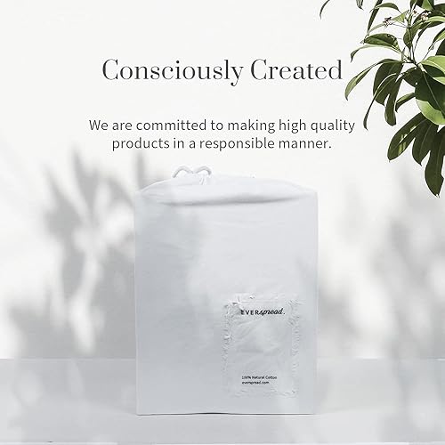 Miniatura 6 de Everspread Sábanas de cama 100% algodón, tamaño California King, color blanco. Juego de sábanas de 4 piezas percal lavado suave. Algodón natural de