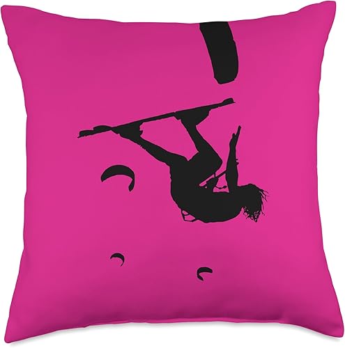 Kitesurf Gifts and Surf Lover Tees by taiche Kitesurfer Somersaulting Black Vector Silhouette Throw Pillow, 18x18, Multicolor