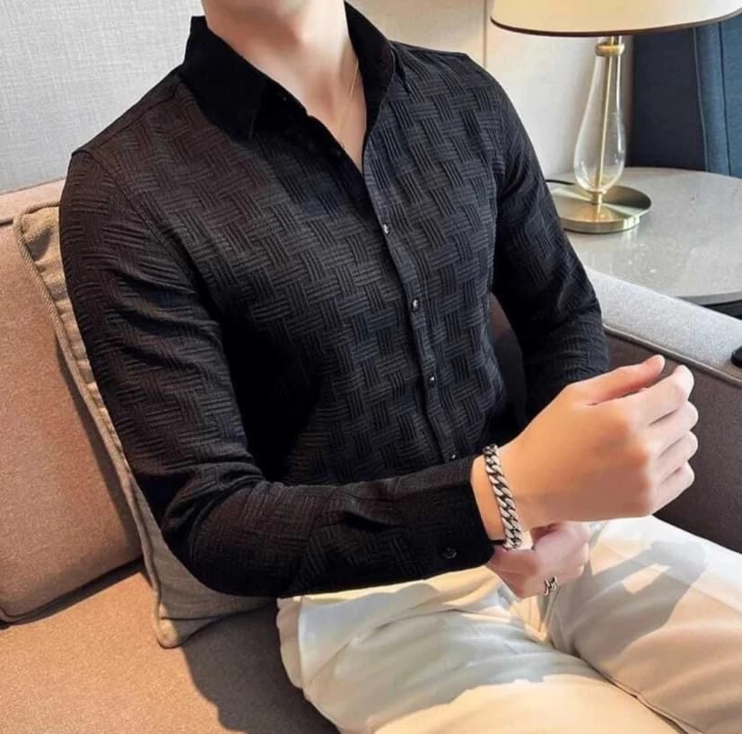 Image of DHRUVI TRENDZ Shirt for Men | Mens Casual Shirt | Men Stylish Shirt | Men Textured Shirt | Men's Regular Fit | Men Formal Shirt | Men's Solid Slim Fit