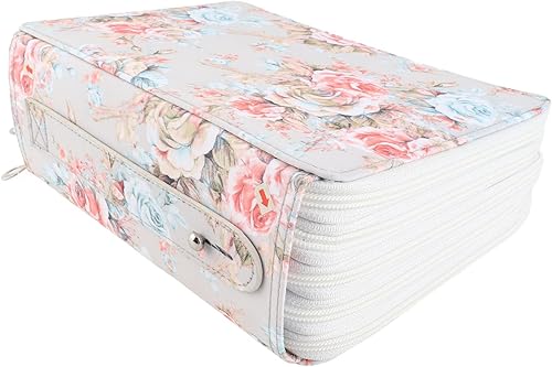 Miniatura 7 de Pencil Case with 252 Slots, Multi Layer Portable Pen Holder, Pink Rose Pattern Large Capacity Organizer - Durable PU Material, Hand Strap for Easy