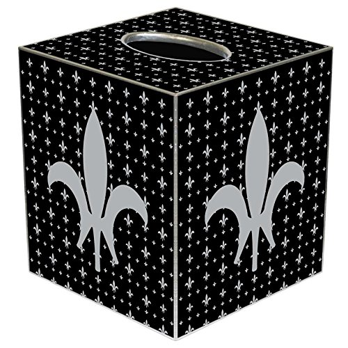 Silver & Black Large Fleur de Lis Paper Mache Tissue Box Cover