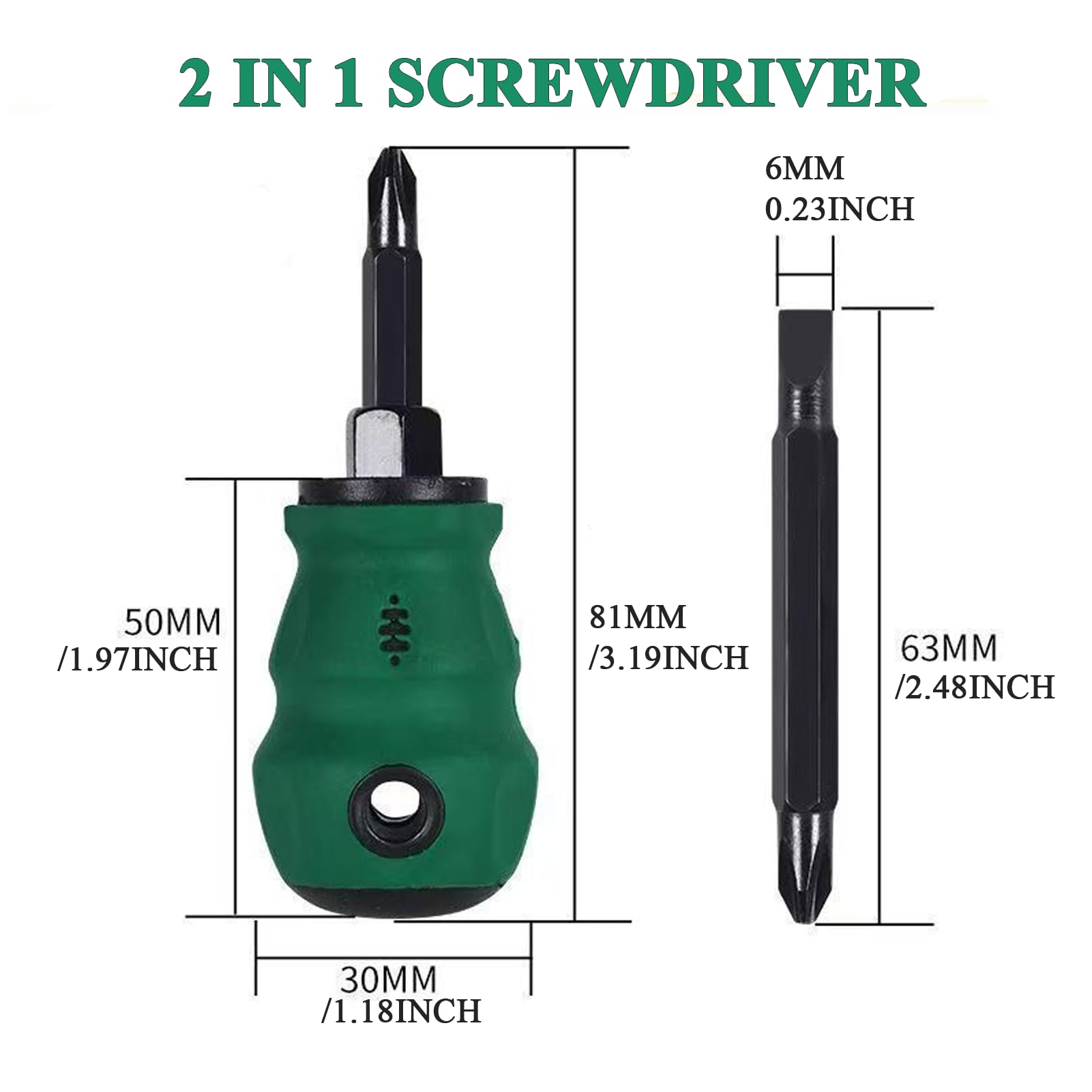 2 in 1 Stubby Schraubendreher Set, Kreuzschlitz & Flachkopf Mini Schraubendreher mit Legierungsstahlspitzen, Kompaktes Handwerkzeug für enge Räume, Elektronik, DIY, Auto & Haus Reparatur