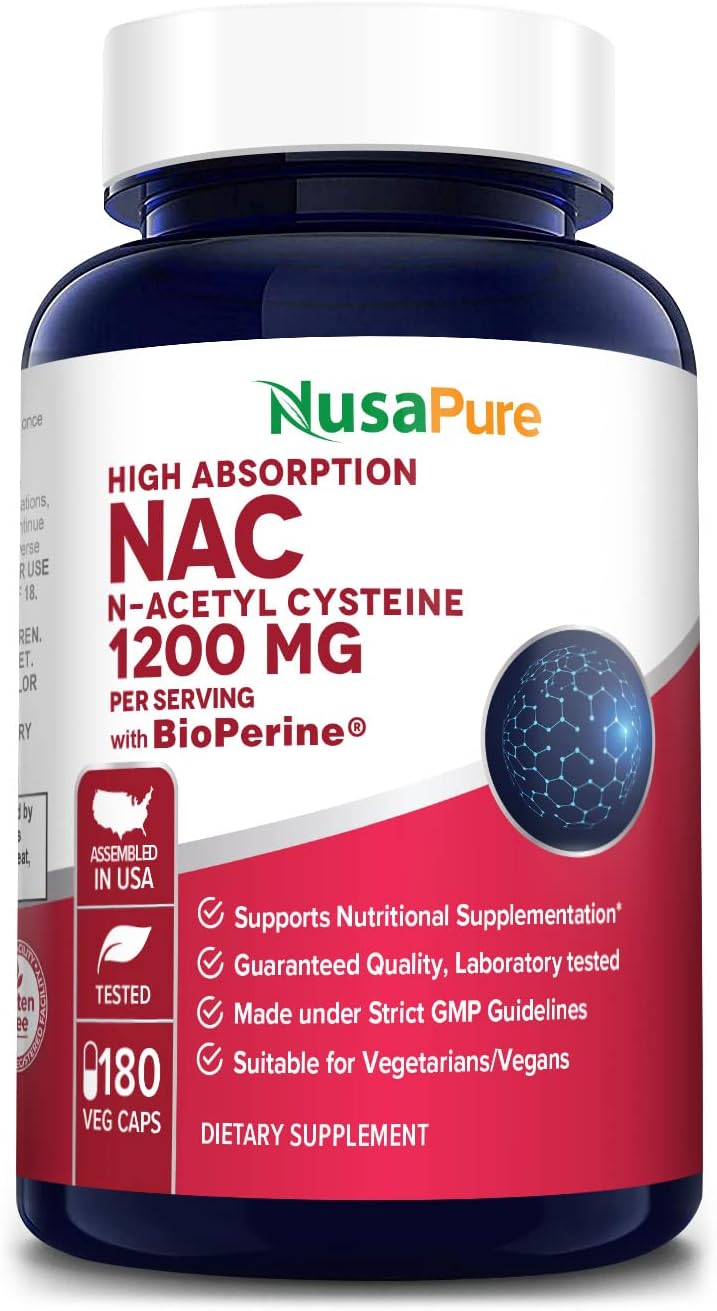 N-Acetyl Cysteine (NAC) 1200mg 180 Veggie Caps (Vegetarian, Non-GMO, Gluten Free) Bioperine