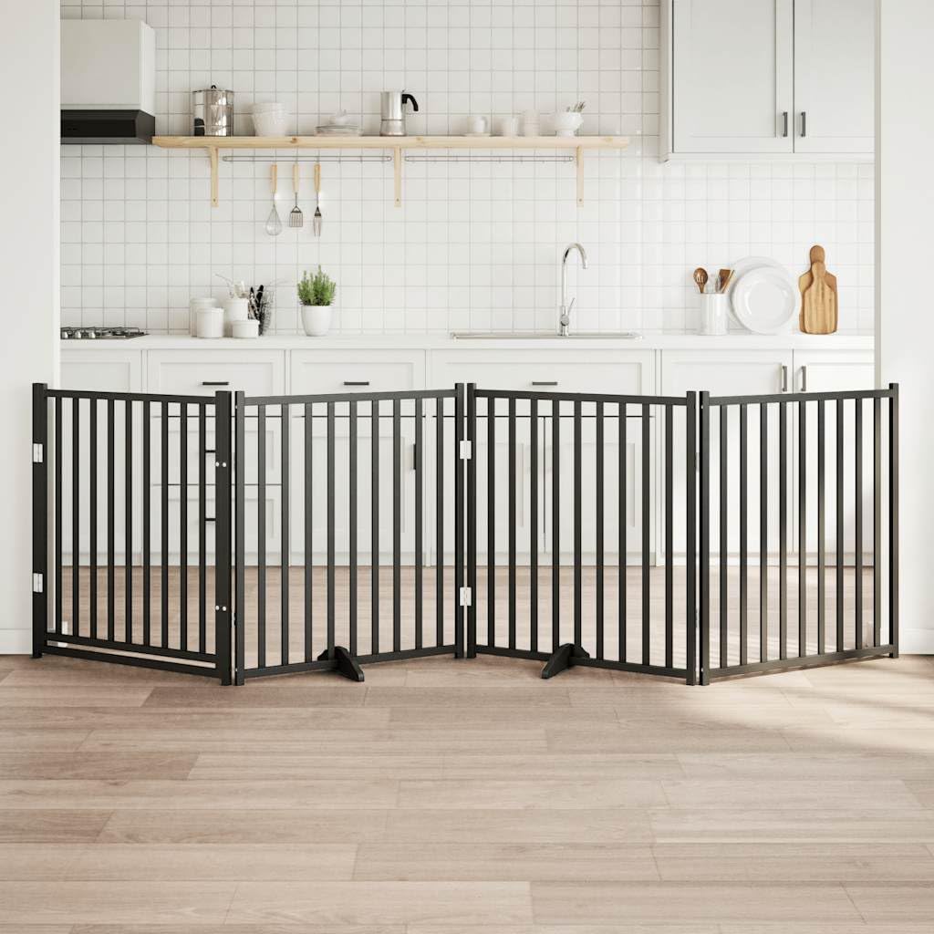 Puerta plegable para perros de madera maciza de abeto negro, 320 cm, con puerta, independiente, protección segura para cachorros, perros, jardín, terraza, patio, zona de juego