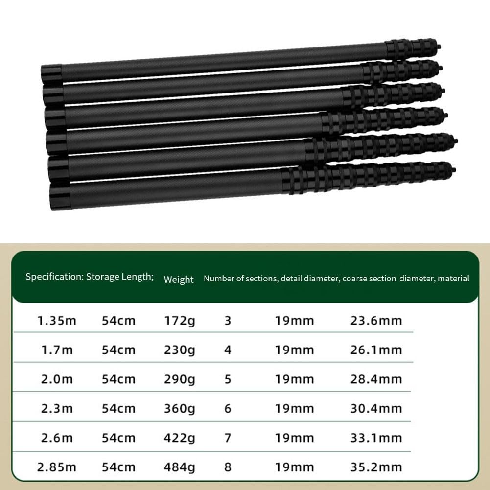 Fibra di carbonio Tarp Pole 1.35-2.85m, Nero
