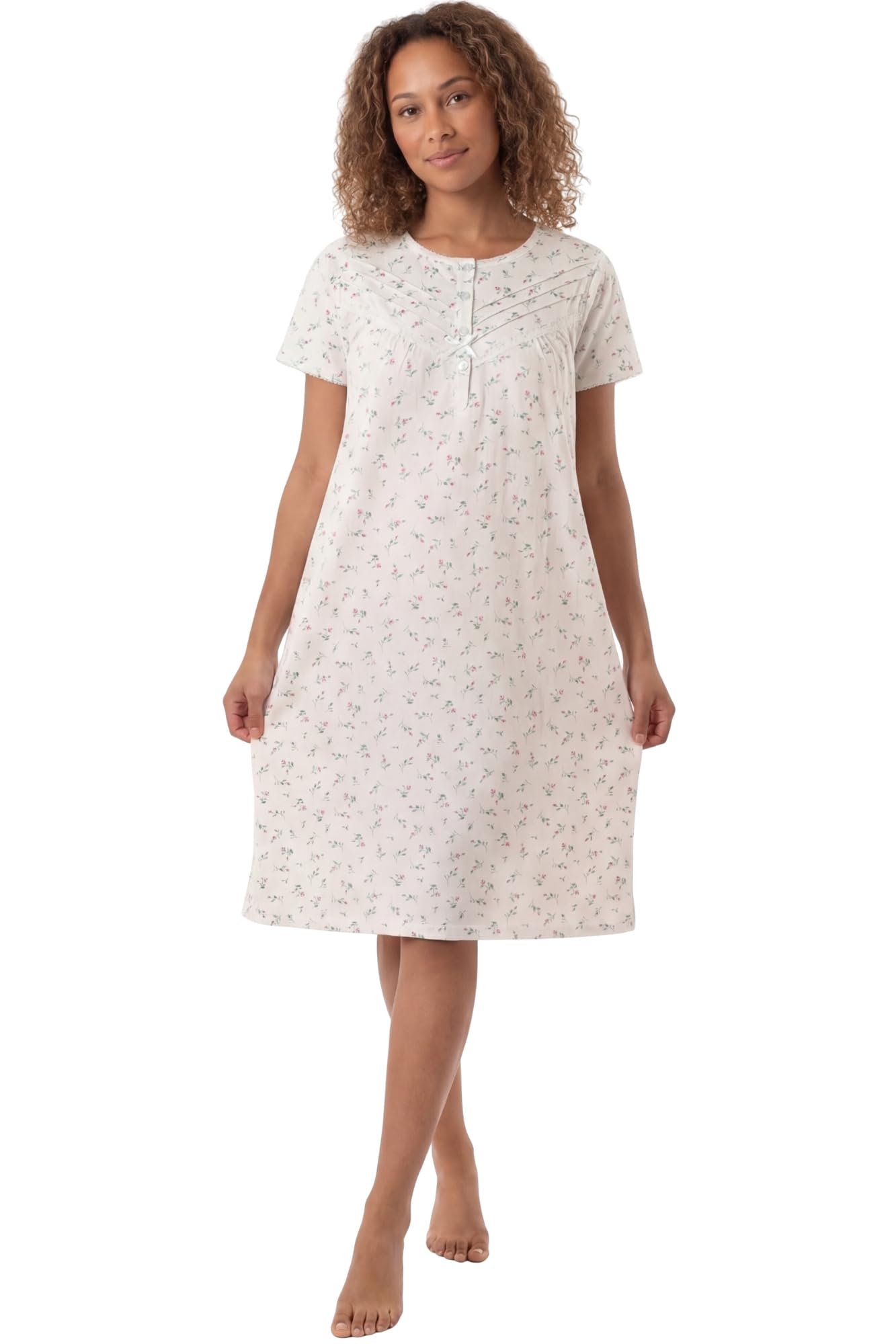 Camille Women's Nightdress - 100% Cotton - Short Sleeve - Cream - Size 14-16