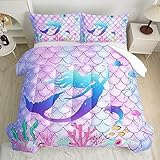CVHOUSE Mermaid Comforter Set - King Size, 3 Pcs (1 Comforter, 2 Pillowcases) with Mermaid Scale Bedding, Bedspread, Duvet and Quilt