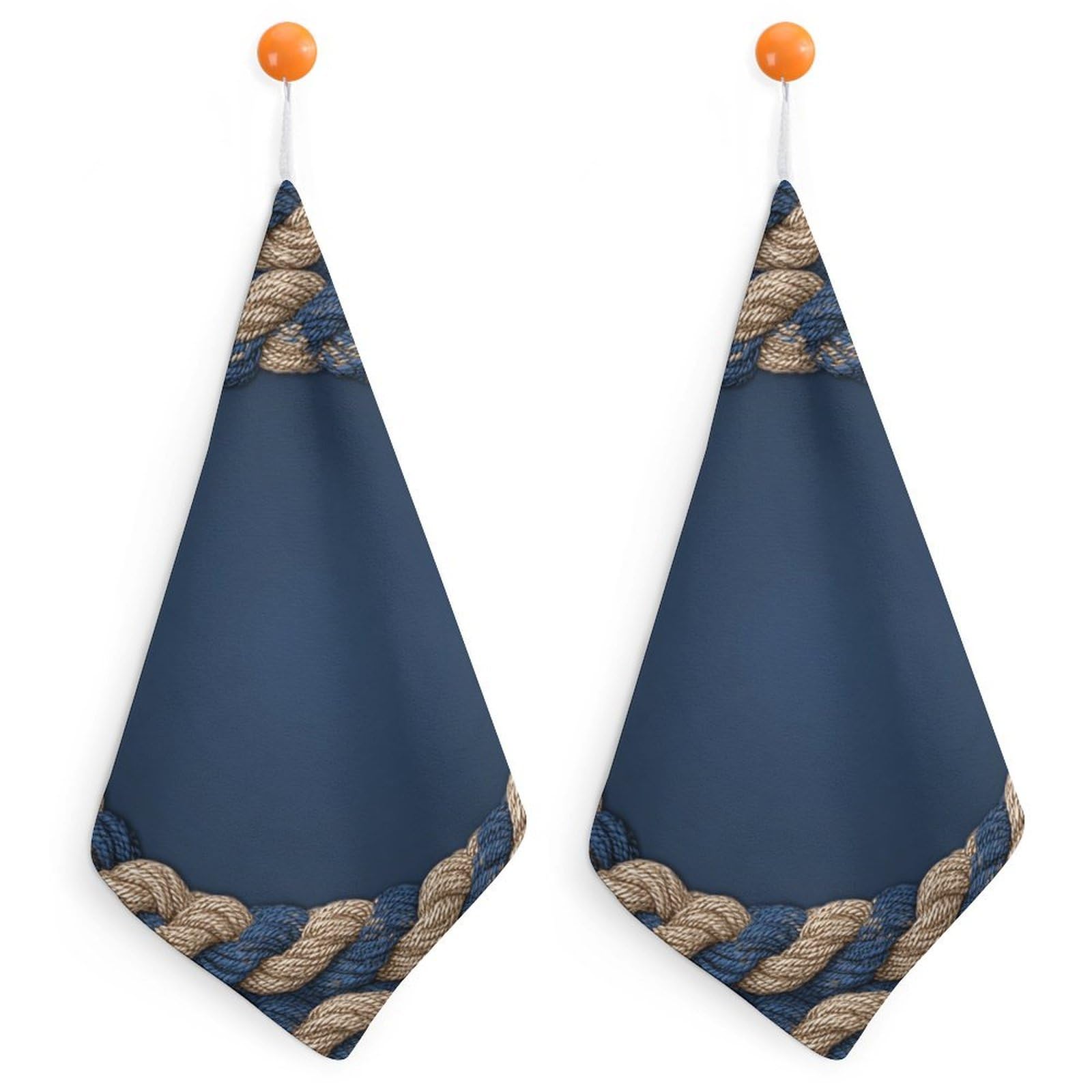 Jubonexis Luxury Twisted Rope Texture in Navy Blue Beige Small Hand Towel with Hanging Loop 2 PCS Absorbent Soft Wash Cloth for Kitchen Bathroom