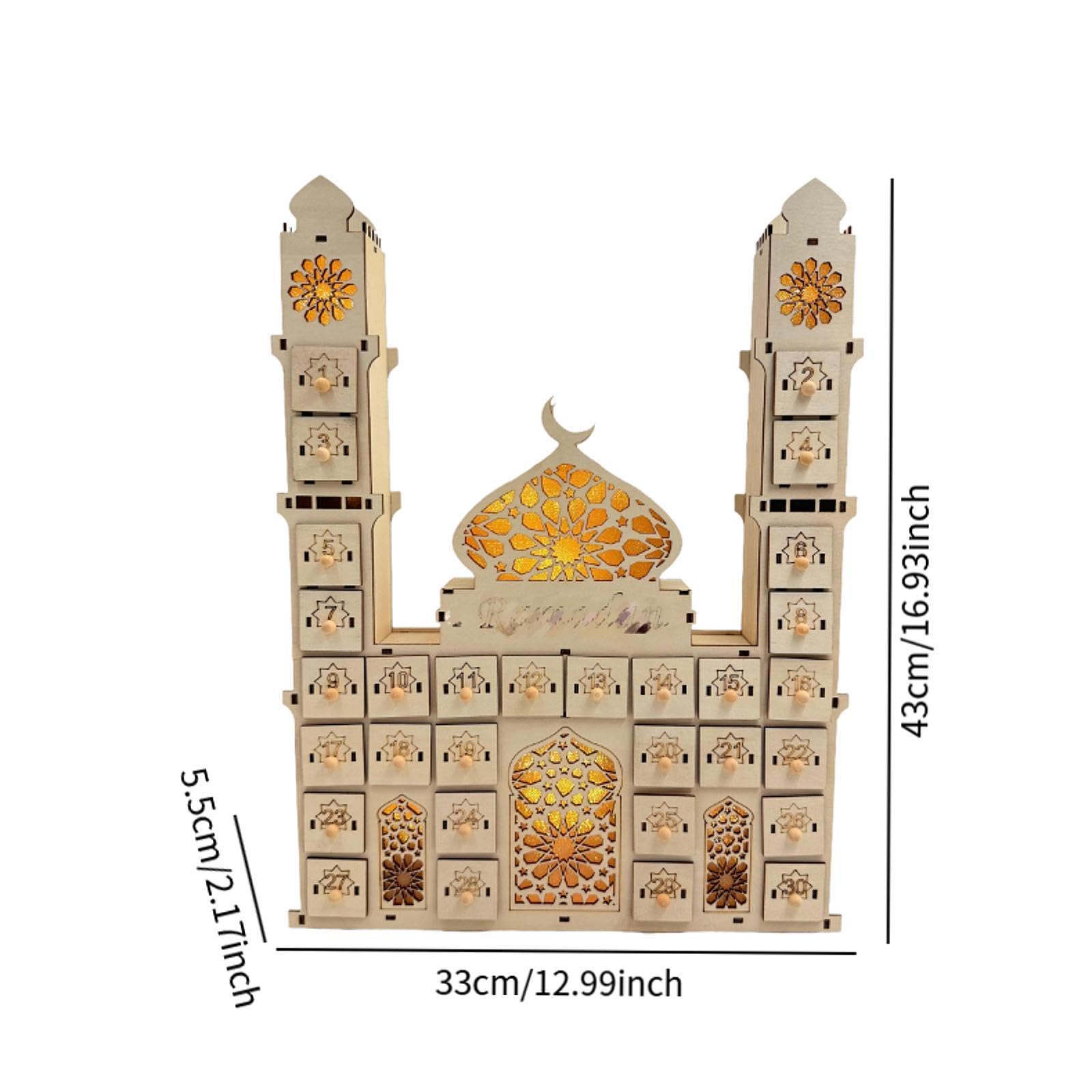 Amagogo Ramadan-Adventskalender, hölzerner Eid-Mubarak-Adventskalender mit 30 Schubladen für Partyzubehör, Eid-Mubarak-Wohnzimmer, Zuhause