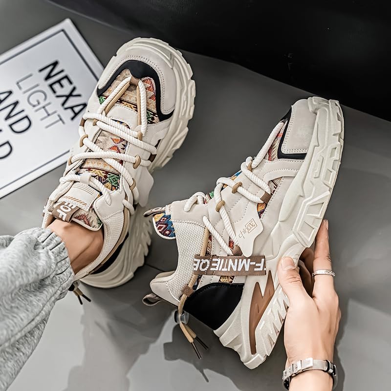 Men's Retro Lace-Up Thick-Sole Sneakers - Comfortable and Non-Slip, Suitable for Outdoor Activities in All Seasons - Image 3