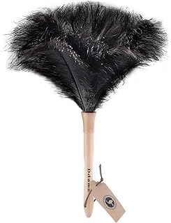 Feather Duster, Ostrich Feather Duster Fluffy Natural Genuine Ostrich Feathers and Eco-Friendly Reusable Wooden Long Handle Large Ostrich Feather Duster Cleaning for Housewife Black Length 16" 1Pack