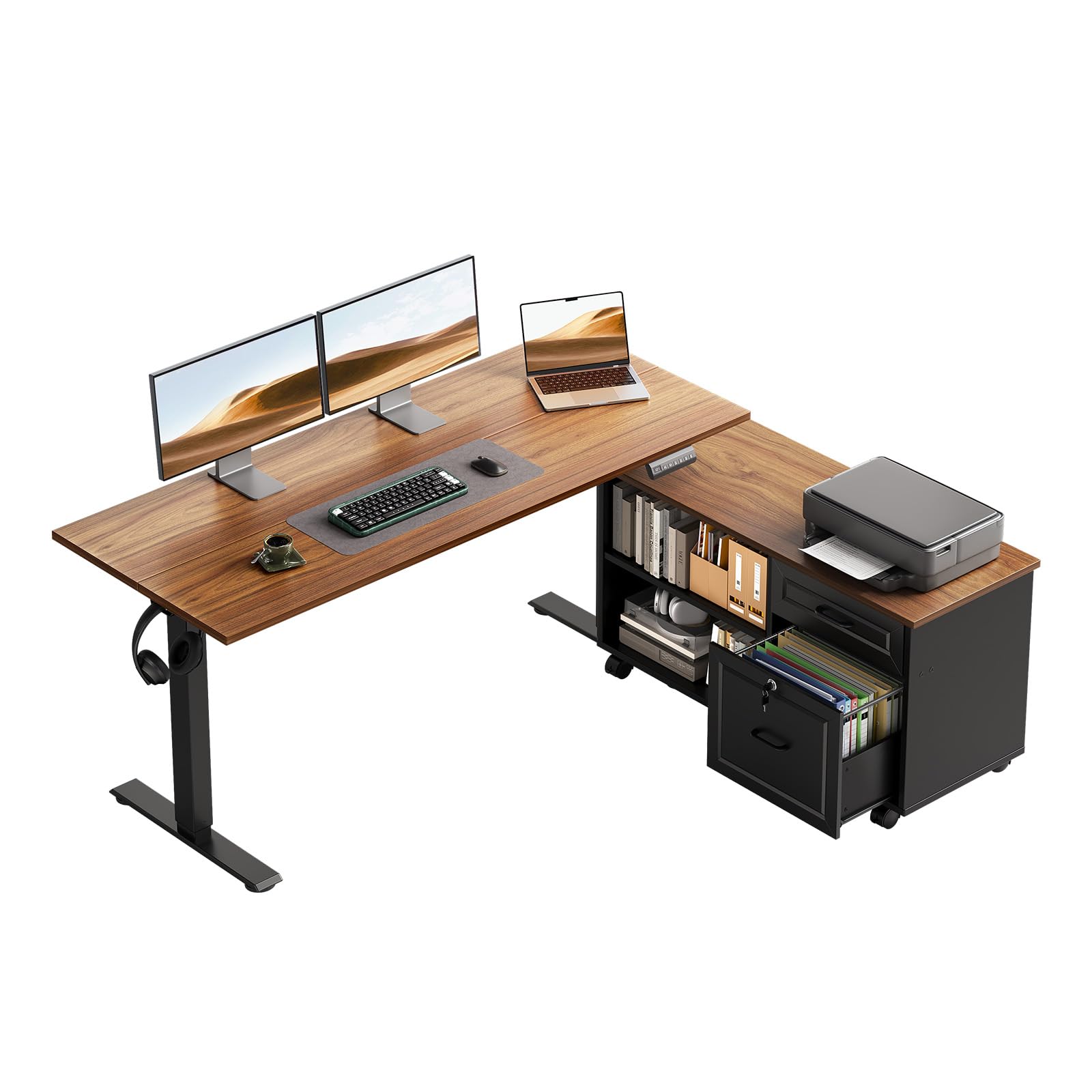 OffiGo 48 Inch L Shaped Electric Standing Desk with Drawers & File Cabinet Sets