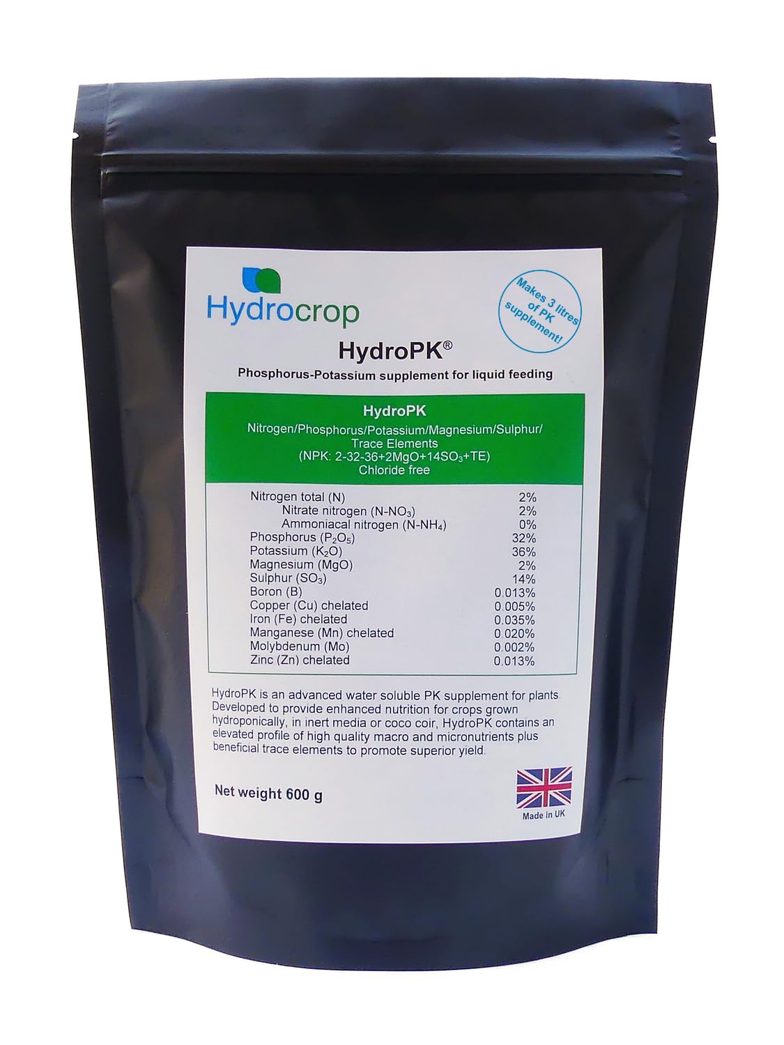 Hydrocrop Soluble Dry Powder Hydroponics/Coco PK Additive Phosphorus Potassium Boost (1.2kg HydroPK)