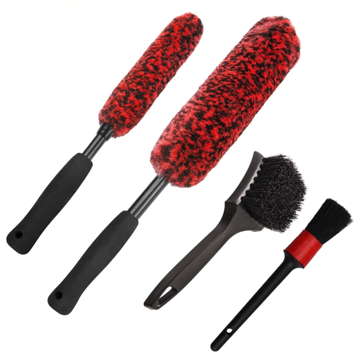 Kit de Escovas Synsentic para Limpeza de Rodas (4 Peças) - Escovas para Pneus e Detalhamento de Carros, Escovas Macias para Limpeza de Pneus e Aros