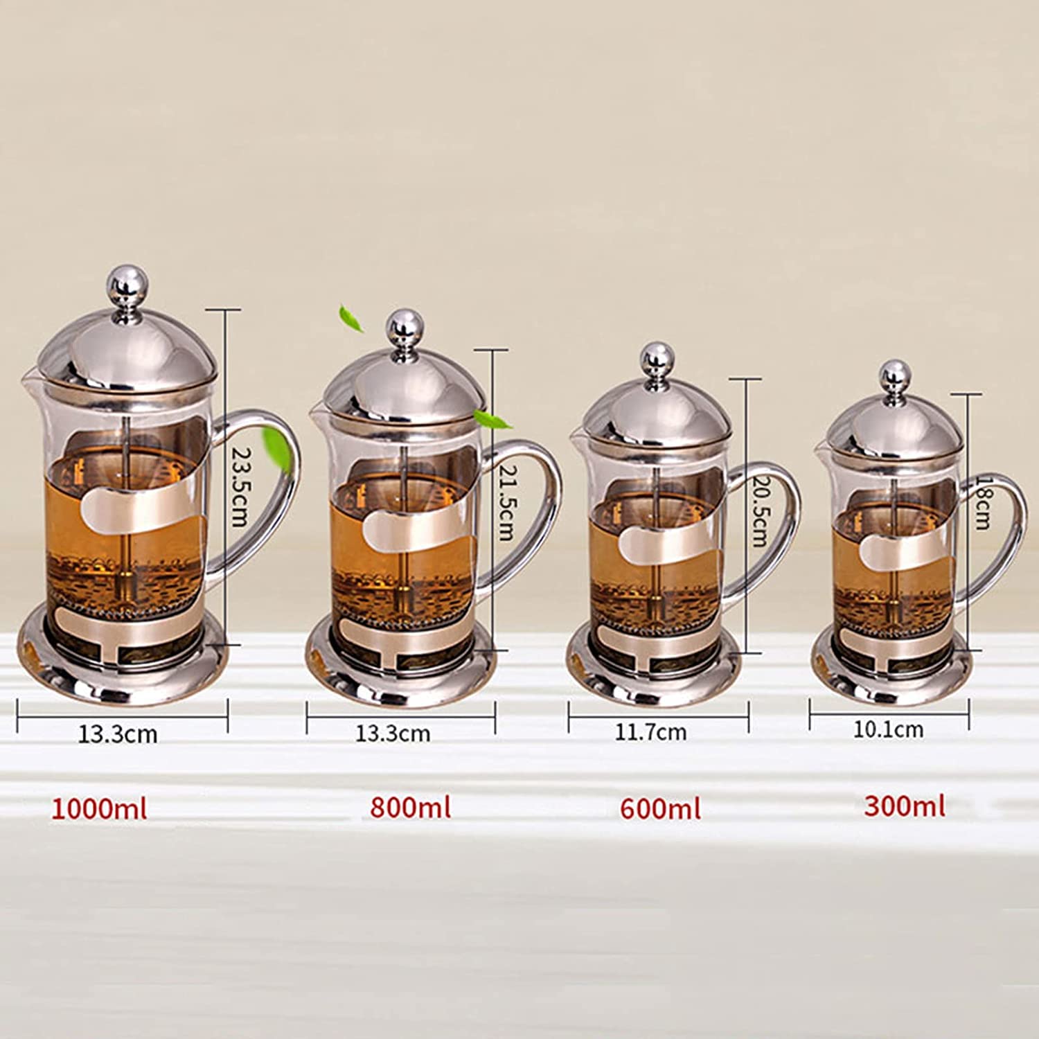 RWRAPS Cafetera de Prensa Francesa con Filtro de 3 Niveles, prensador de café de Acero Inoxidable de borosilicato Resistente al Calor, cafetera y Tetera, 600 ml (300 ml)