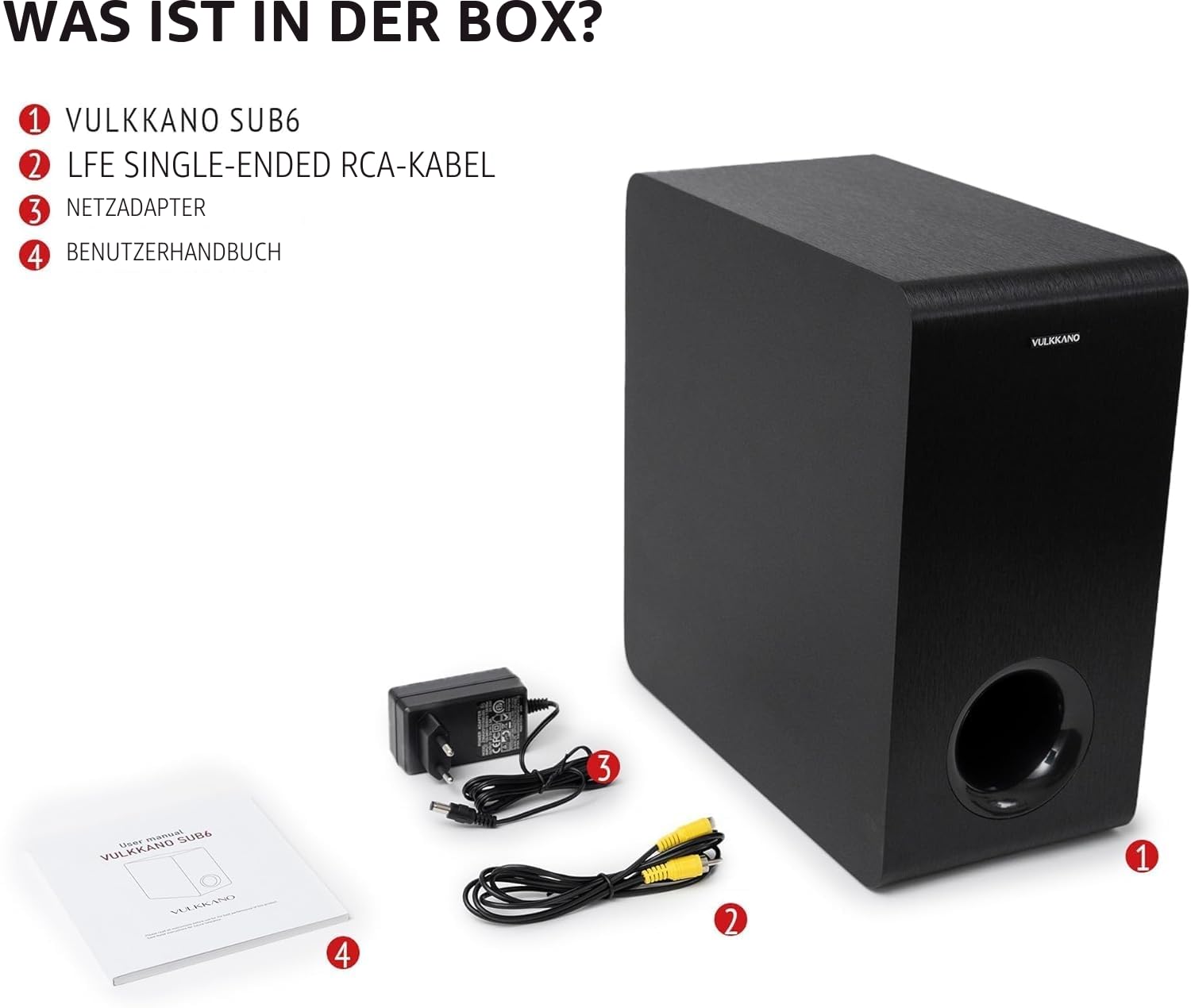 VULKKANO SUB6 MKII Kompakter aktiver Subwoofer mit 15,2 cm (6 Zoll) mit tiefem Bass und elegantem Design für Heimkino, Musik und Videospiele, Frequenz: 50 Hz bis 200 Hz