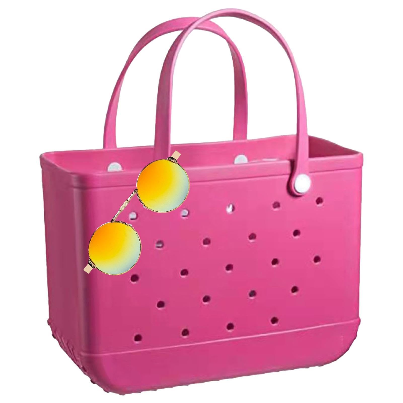 Bolsa de playa de EVA | Bolsa de playa de goma para mujer | Bolsa de playa grande impermeable | Bolsa de playa lavable con agujeros para playa, piscina, gimnasio, deportes, compras, 37 x 14 x 31,5 cm