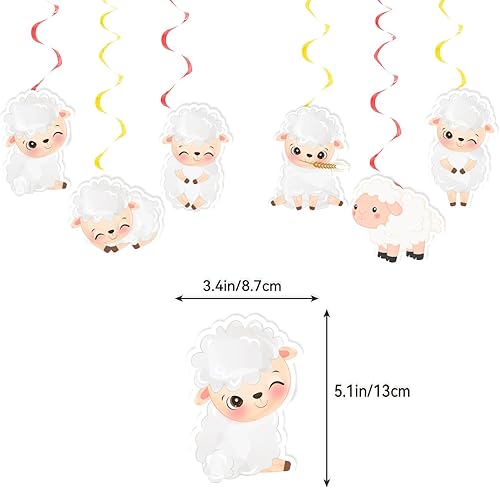 Miniatura 6 de Juego de decoraciones de fiesta de ovejas, 38 unidades, blanco, unisex, para adultos y niños, perfecto para cumpleaños, baby showers, celebraciones