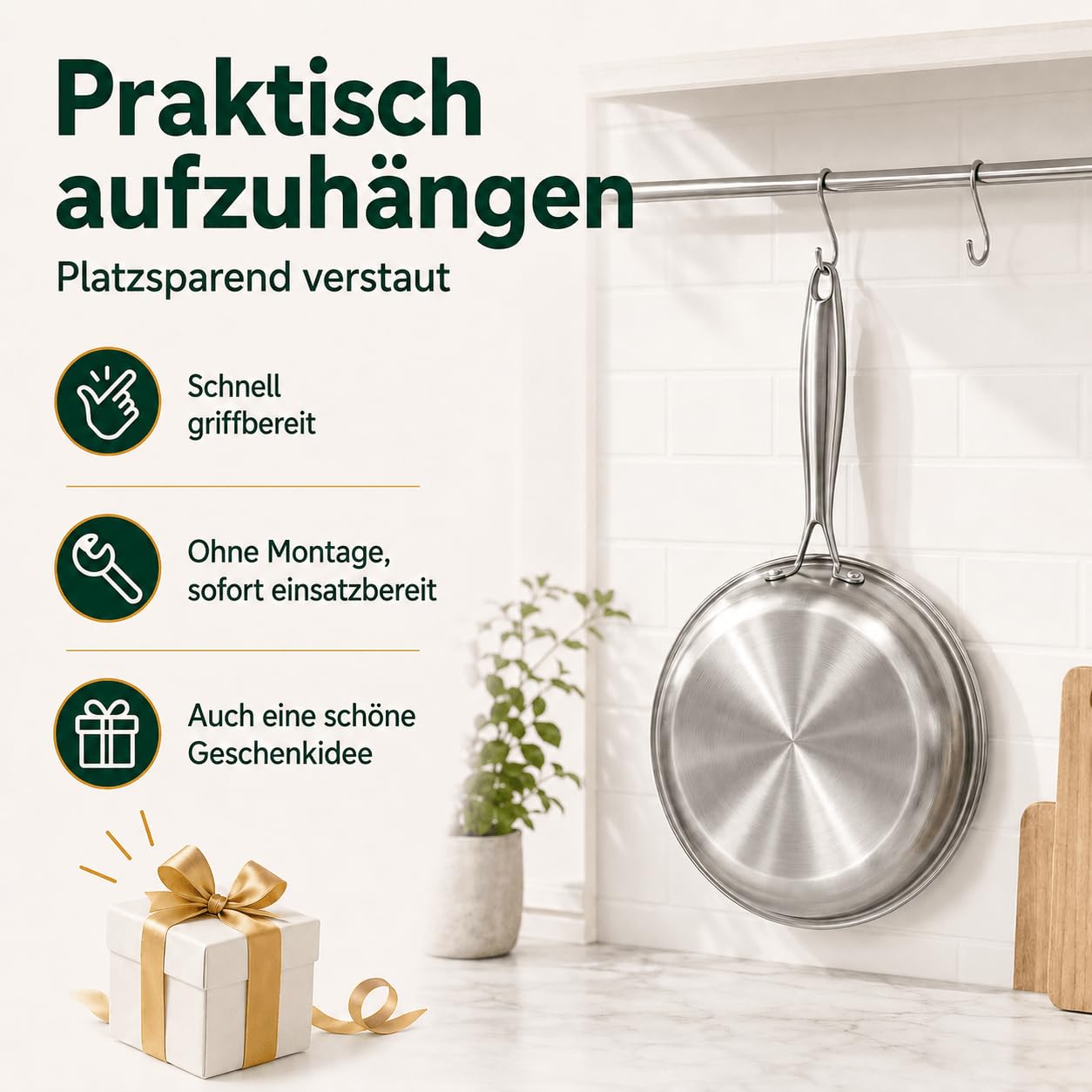 Edelstahlpfanne 28 cm mit Deckel, 5-Schicht Bratpfanne | Unbeschichtet, Gleichmäßige Wärmeverteilung, für Alle Herdarten, Ofenfest bis 400 °C, für Steak, Gemüse und Eier