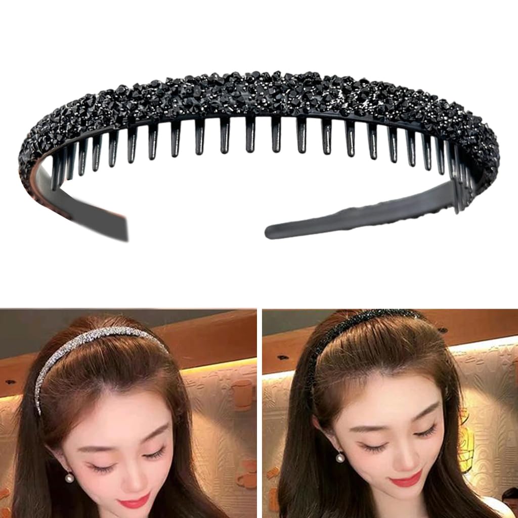 Cerchietto Capelli Con Strass E Pettine, Fascia Antiscivolo Per Donna, Accessorio Elegante Verde