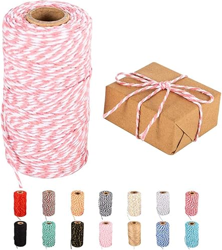 Cuerda de cordel, 328 pies, cuerda blanca y rosa para panaderos, cuerda de macramé, cuerda de macramé, suministros de decoración de boda, envoltura