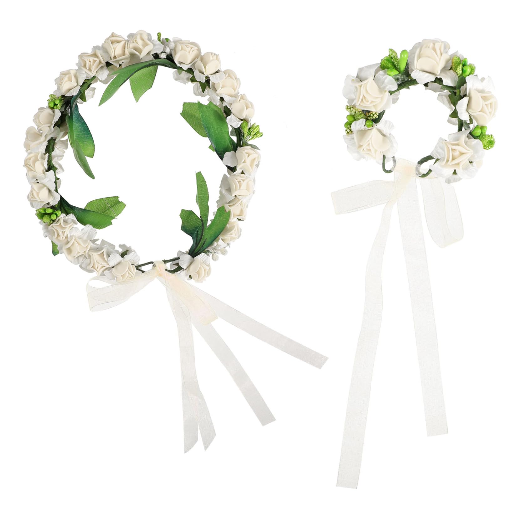 HONMEET 2 Piezas De Diadema De Niña Guirnalda Blanca Decoración De Boda Guirnalda De Rosas Diadema Con De Flores Guirnalda De Flores Pulsera De Guirnalda Tocado Floral
