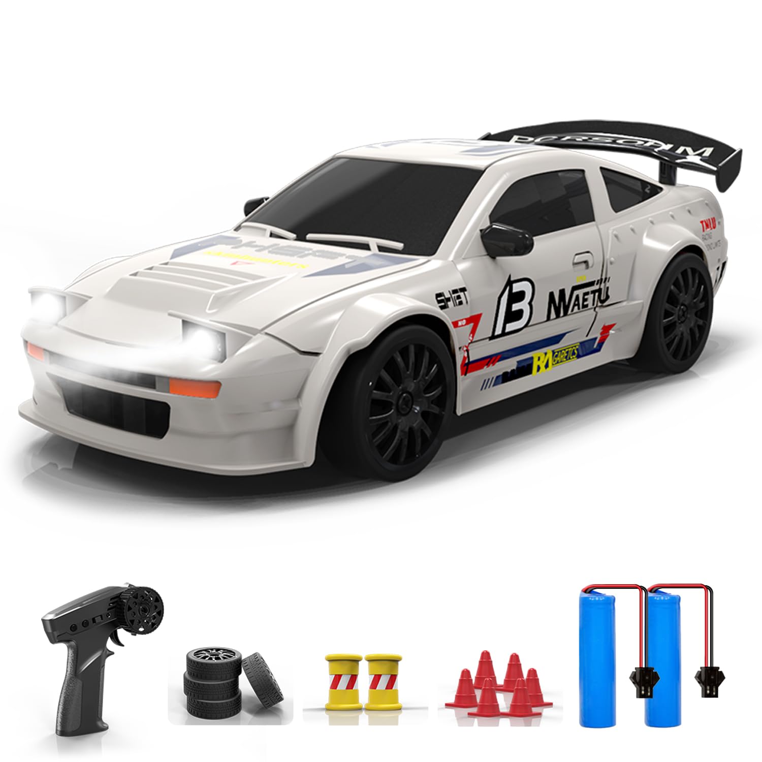 ACAMMZAR RC Drift Car with Gyro, 1:24 Full Proportional Remote Control Car, 25KM/H 4WD High Speed RC Cars with Lights, Extra Racing Tires, Vehicle for Adults Kids Boys Girls