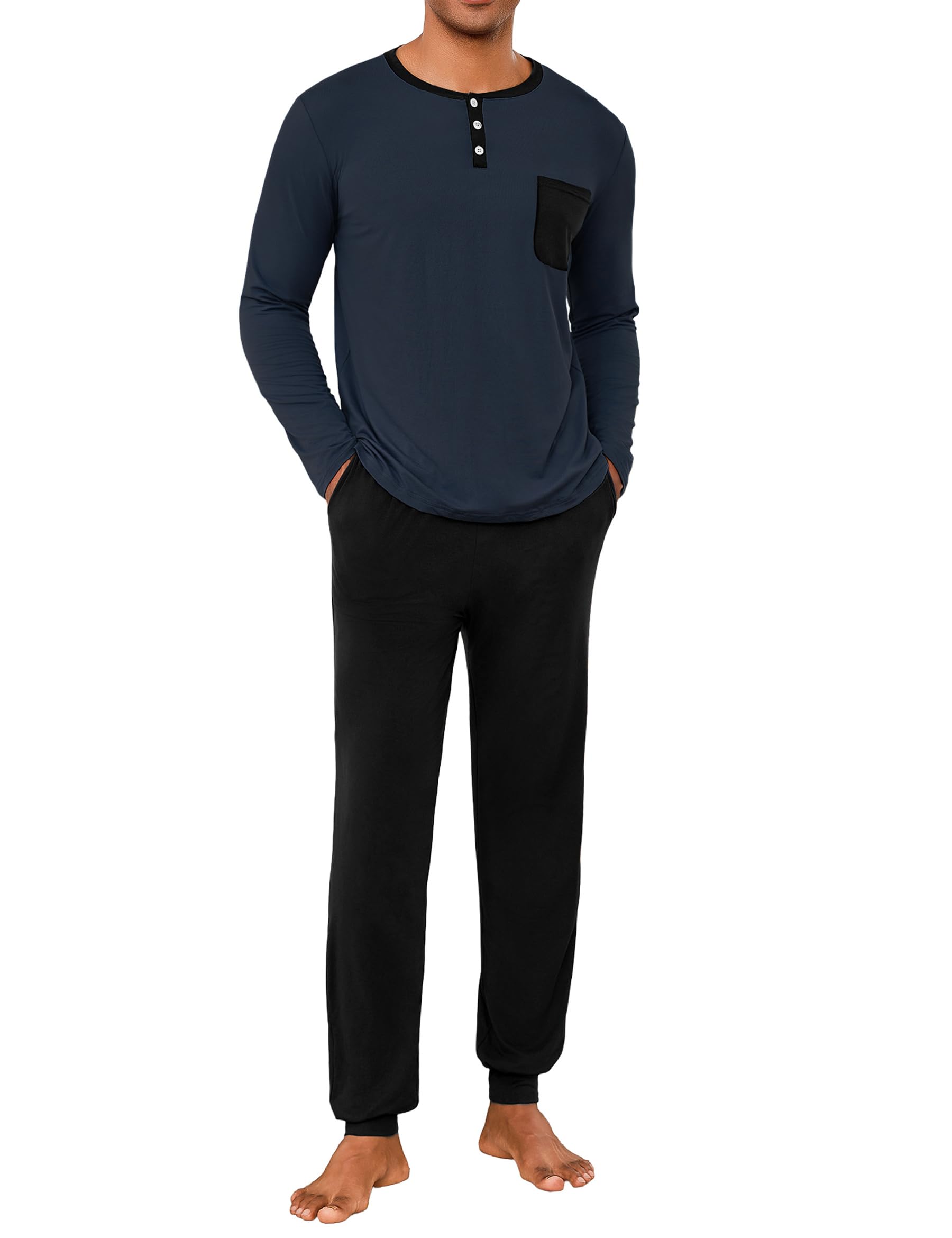 Uniexcosm Pigiama Uomo Cotone Lungo Pigiama A Due Pezzi da Uomo Abbigliamento da Casa