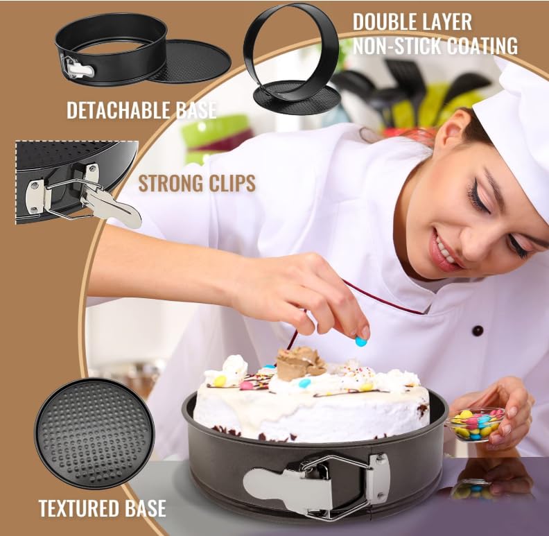 SAVOURLUXE 3 Springform Cake Tins Heavy Duty - Double Layer Non-Stick Coating, Removable Base, Heavy Duty Carbon Steel, Super Endurance - 22cm 24cm 26cm Cake Tins for Baking (3) - Image 6