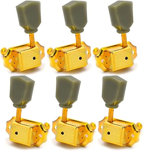 Miniatura 6 de MAXCHEER Llaves de afinación de guitarra eléctrica, clavijas de afinación de cuerda de guitarra 3R3L, cabezales de máquina, botón verdoso para Oro