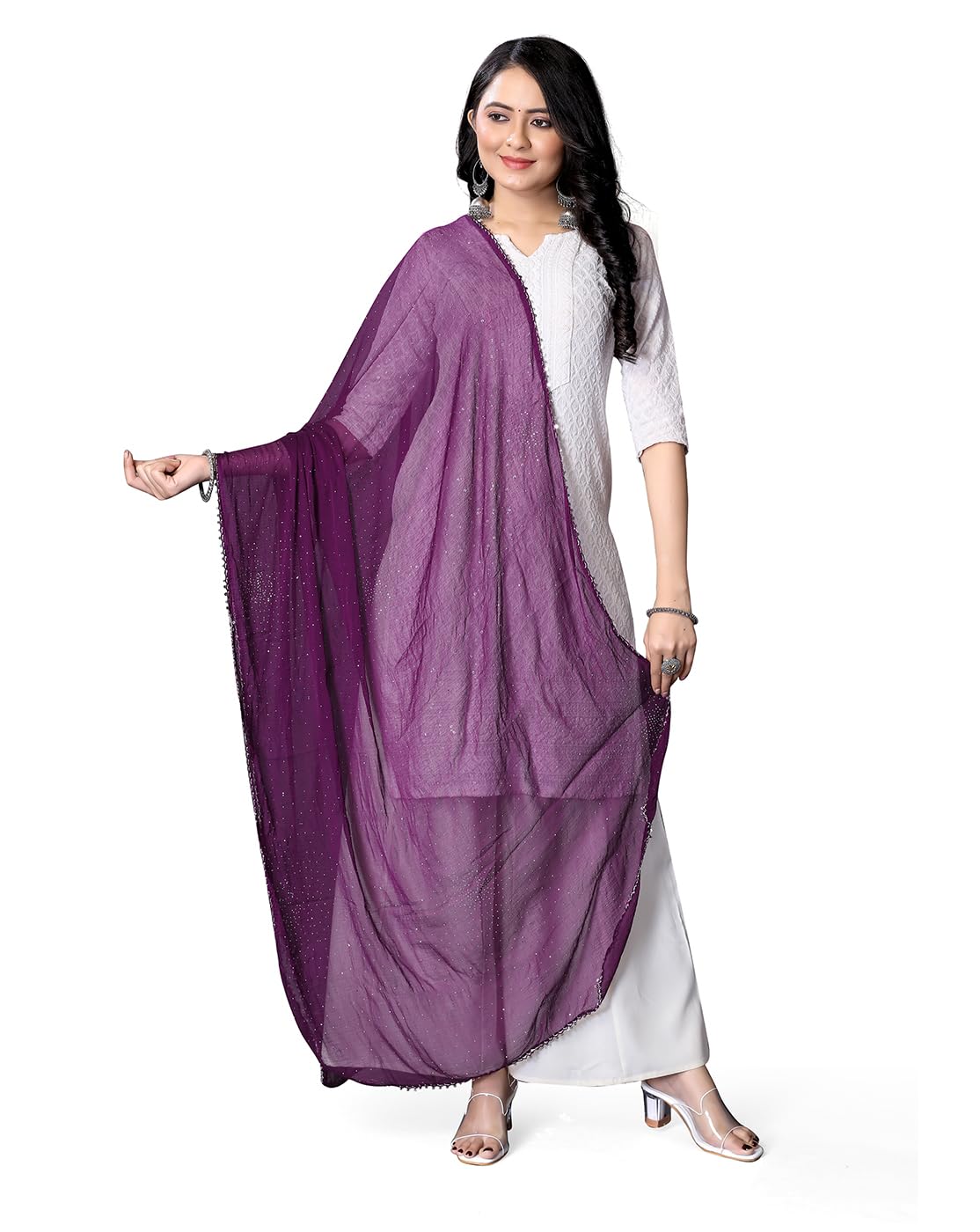 ebadat Lightweight Chiffon Scarf Purple for Women | Elegant Dupatta Style Wrap | Soft, Breathable & Stylish for All Occasions-picture-39