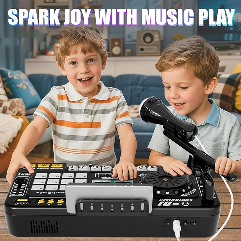 Mixer DJ per Bambini Strumento Musicale Pianoforte Elettronico Tastiera con Microfono Giocattolo per Bambini Regalo di Compleanno per Bambini Set da Gioco per Feste