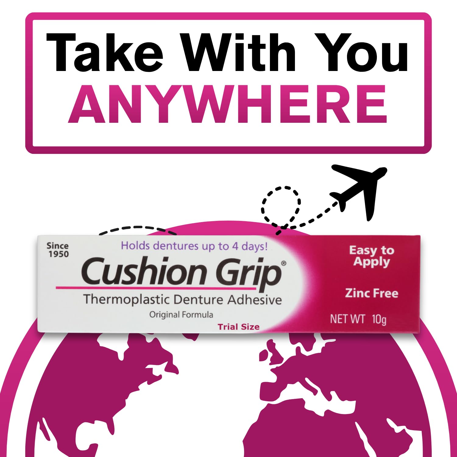 Cushion Grip Adesivo termoplastico per protesi, 9,9 g, formato da viaggio, rimonta e stringe protesi sciolte in movimento, adesivo non colla, agisce come un morbido reliner (confezione da 5)