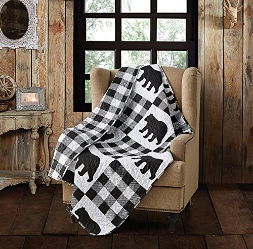 Quilted Throw Blanket by Virah Bella - 50" x 60" Buffalo Plaid Black Primitive Lightweight Throw Quilt Great for Loungers & Extra Bedding - Beautiful Lodge-Themed Blanket