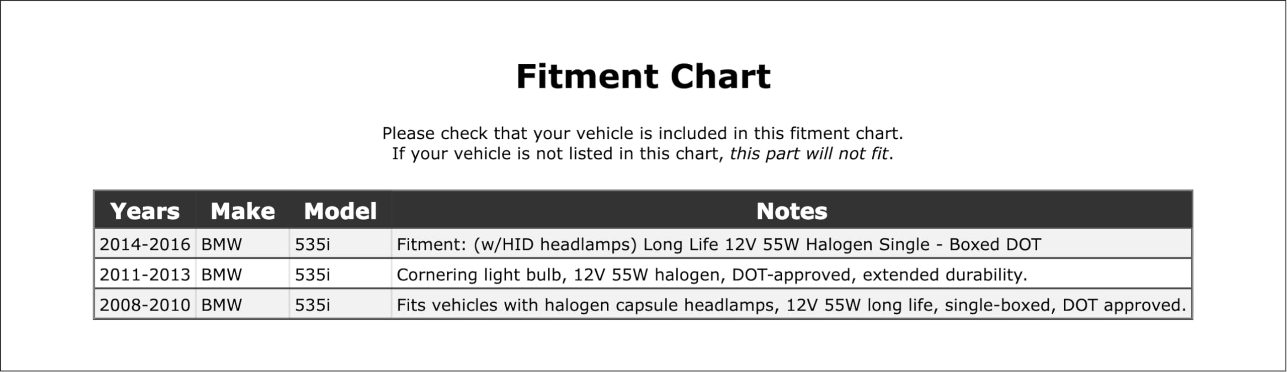 High Beam OR Low Beam Cornering Light Bulb Compatible With BMW 535i 2016 2015 2014 2013 2012 2011 2010 2009 2008 P-1539928