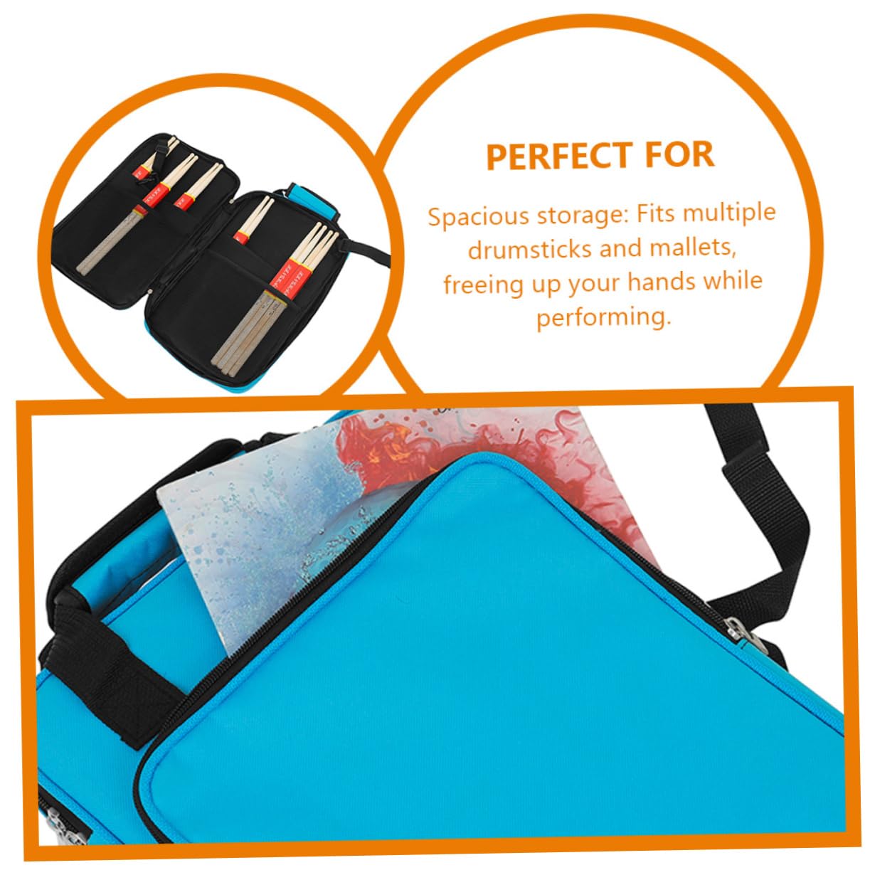 INOOMP Custodia per Bacchette da Batteria Oxford Blu, Tracolla e Manici, Borsa Porta Bacchette Comoda e Resistente per Trasporto Musicale