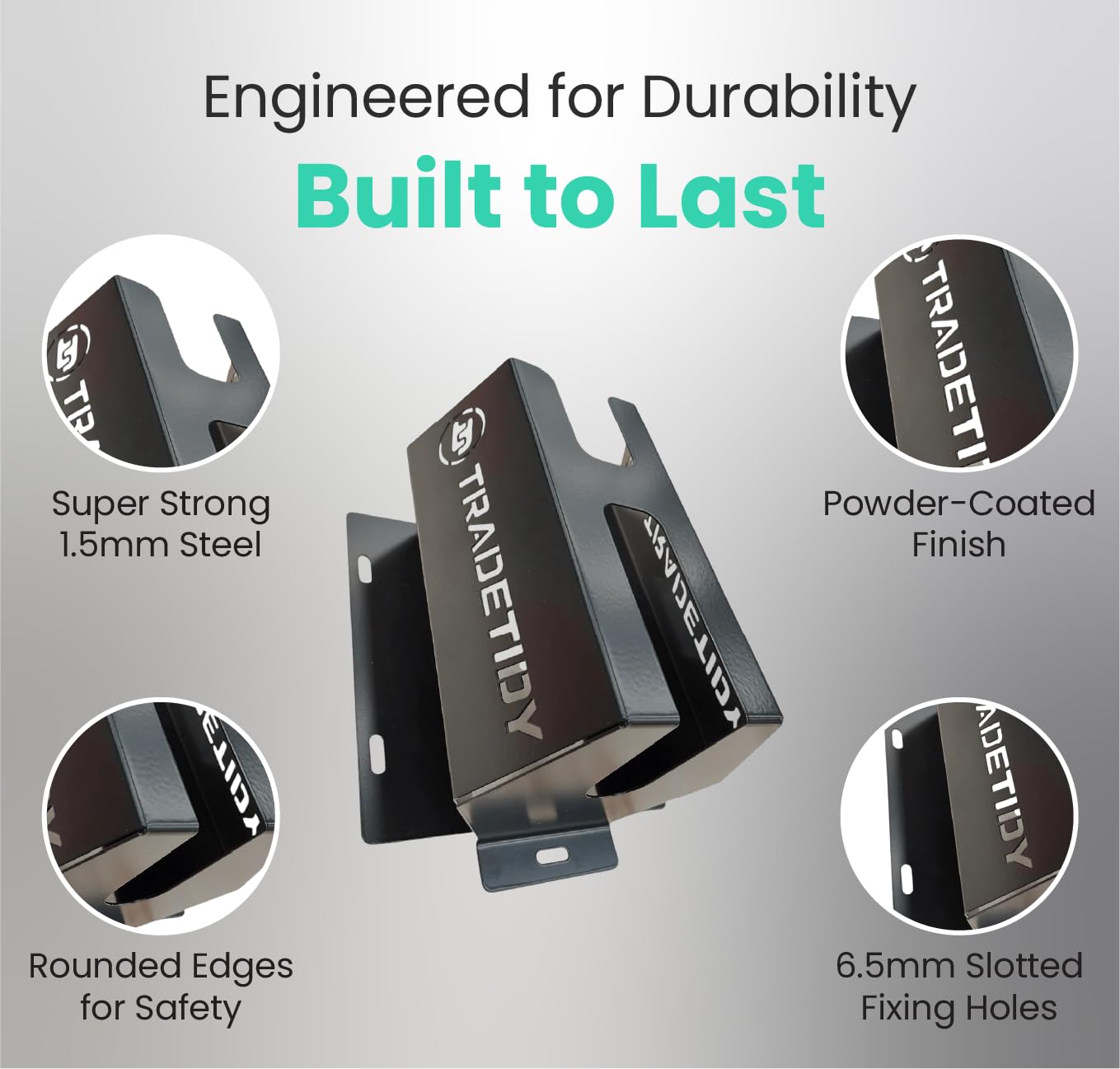 Tradetidy Support de ruban adhésif – Support mural en acier robuste pour 4 rouleaux (50 mm) – Idéal pour camionnettes, ateliers et garages – Fabriqué au Royaume-Uni – Finition laquée (noir)