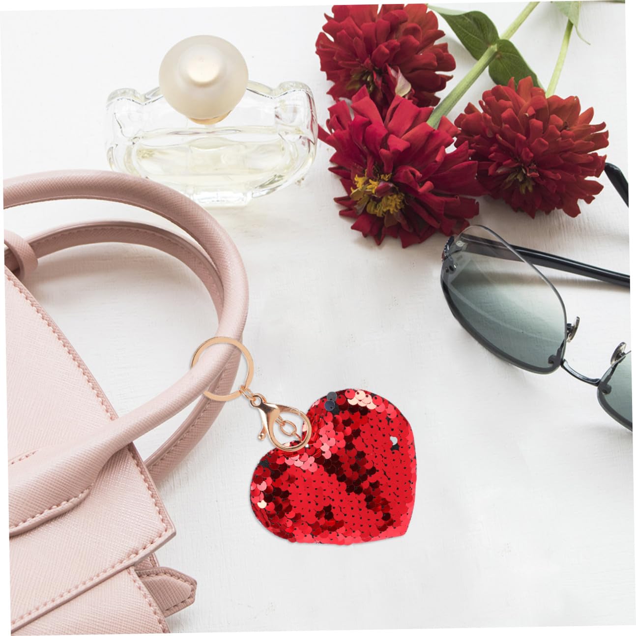 GALPADA Pezzi portachiavi con paillettes ciondolo a cuore portachiavi glitterato con paillettes decorazioni per appendere chiavi portachiavi a cuore con paillettes pendente lega