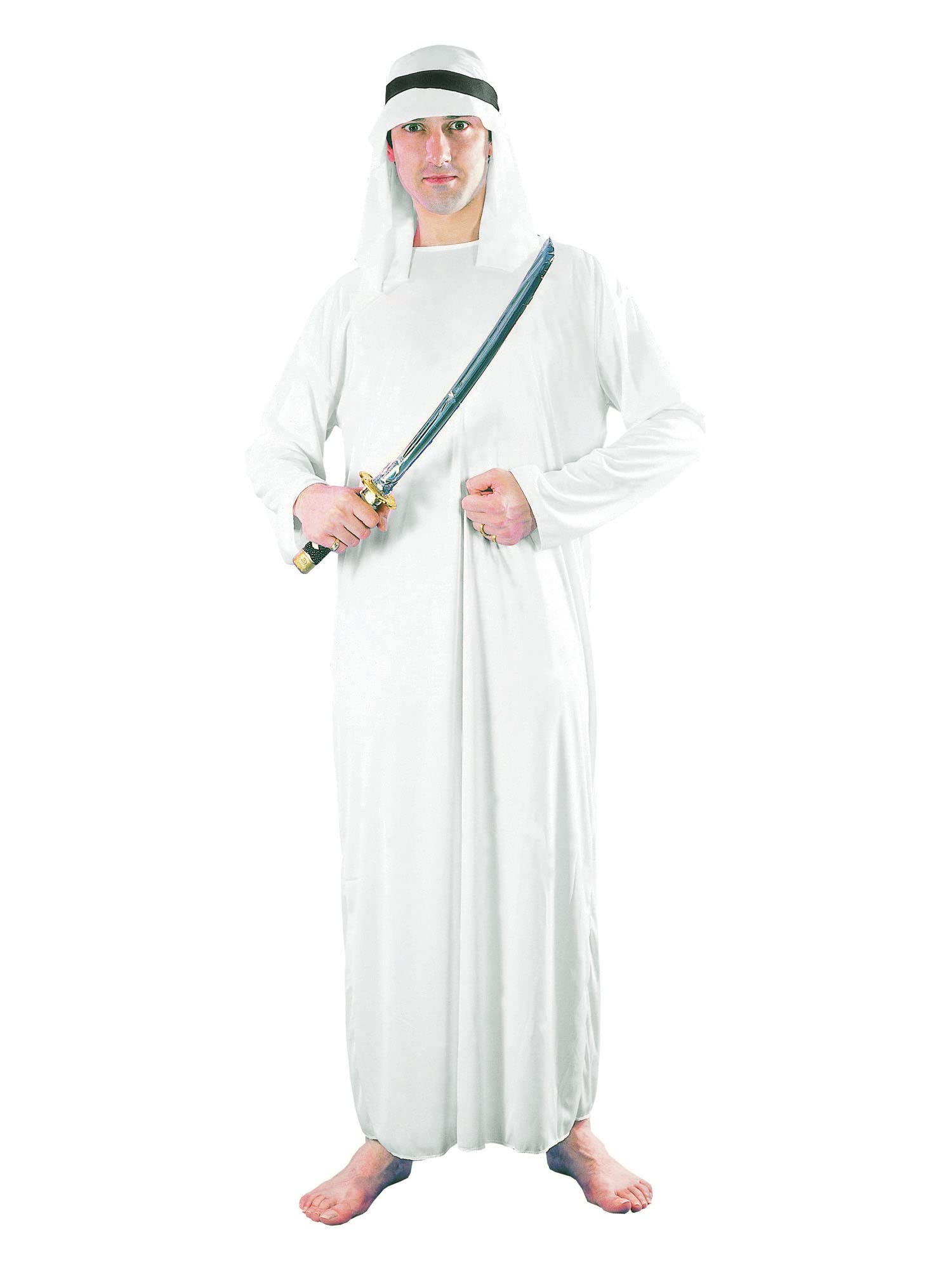 Adult Mens Arabian Arab Sheik White Robe Halloween Fancy Dress Costume Outfit (One Size)