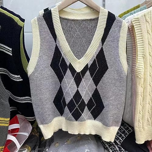 Preppy Plaid Sleeveless V Neck Knitted Crop Top Kawaii Jk Sweater Vest Striped Pullovers for Women Tank Tops3
