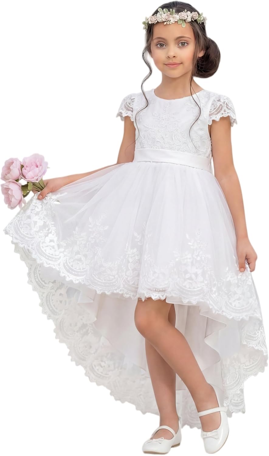 LalaMira Flower Girl Dress High-Low Satin Toddler Dresses A Line Birthday Dress for Wedding Graduation Father Daughter Dance