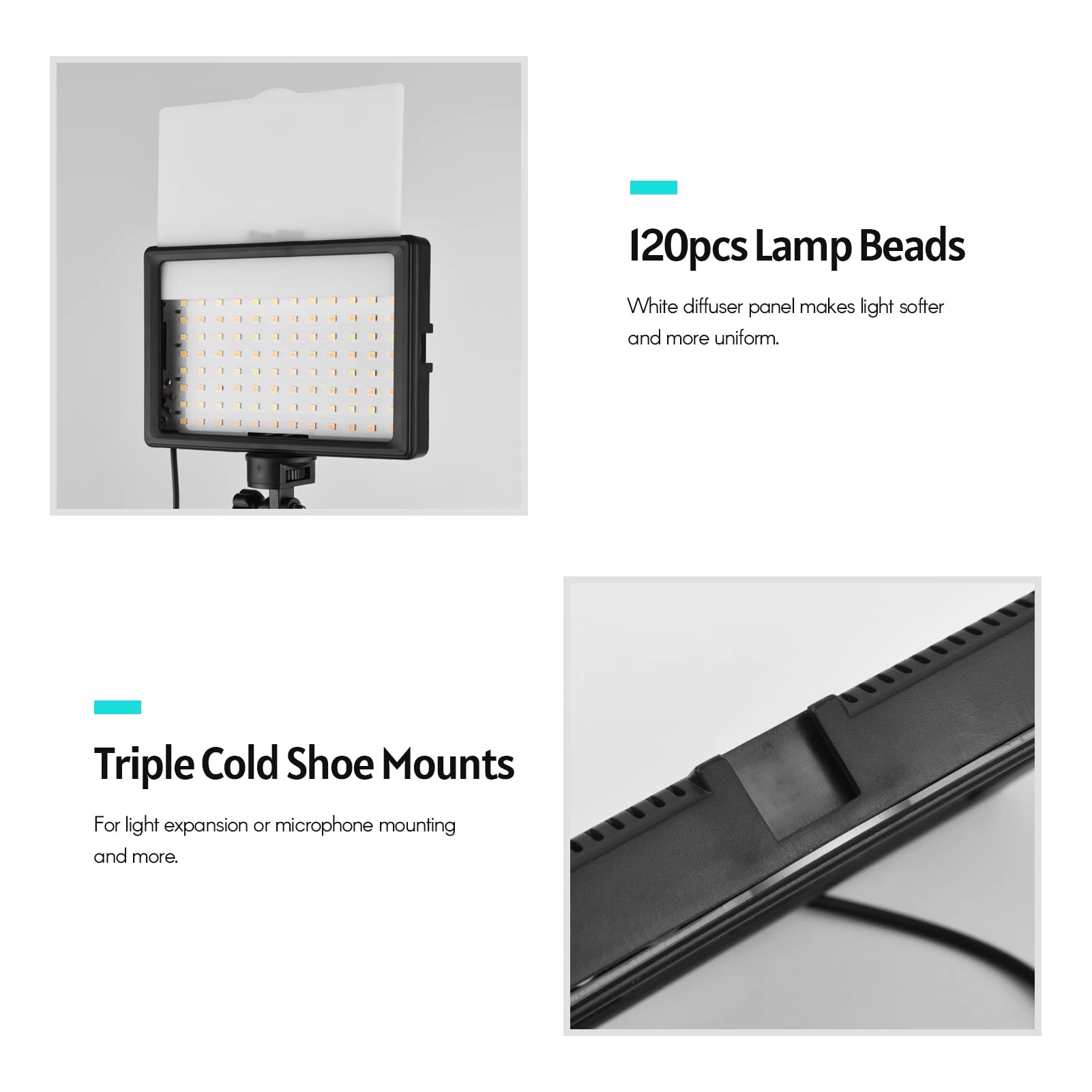 Namolit 3 szt. Ściemnialne światło wideo LED 3200K-5500K USB LED Video Light z uchwytem na statyw, 5 filtrów, potrójny montaż zimnej stopki do oświetlania wideokonferencji, YouTube, fotografia